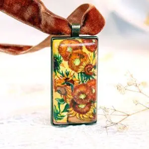 A necklace on a velvet ribbon with Sunflowers