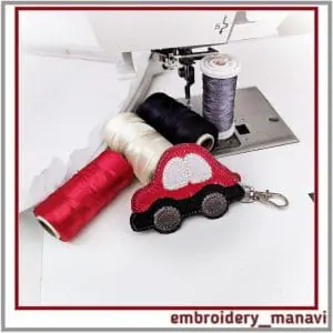 In the hoop Keychain Car embroidery design ITH key fob Applique