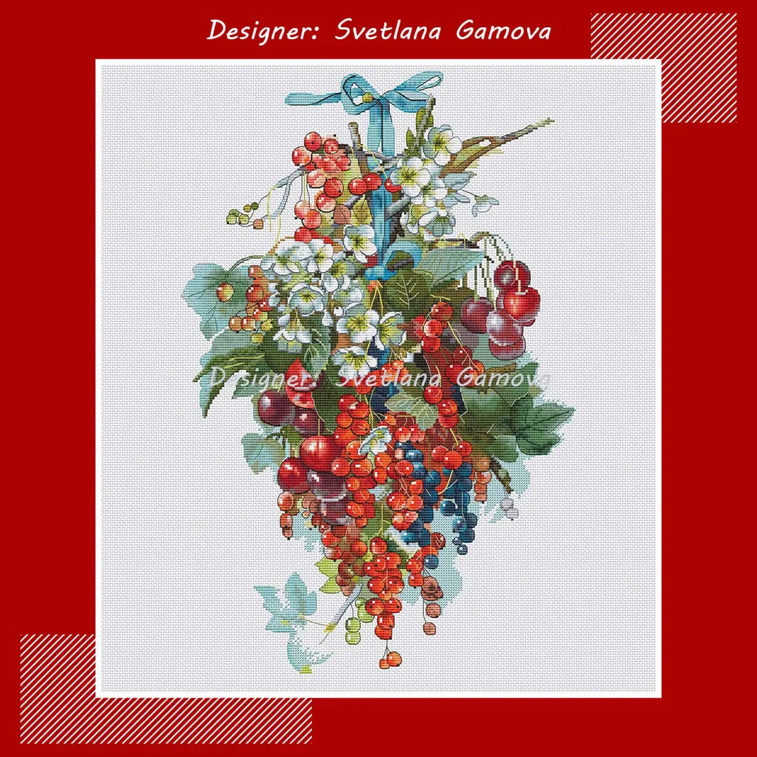 Summer berries Cross Stitch Pattern. Digital Scheme
