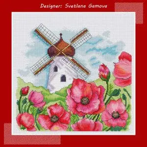 Windmill Cross Stitch Pattern Poppy cross stitch