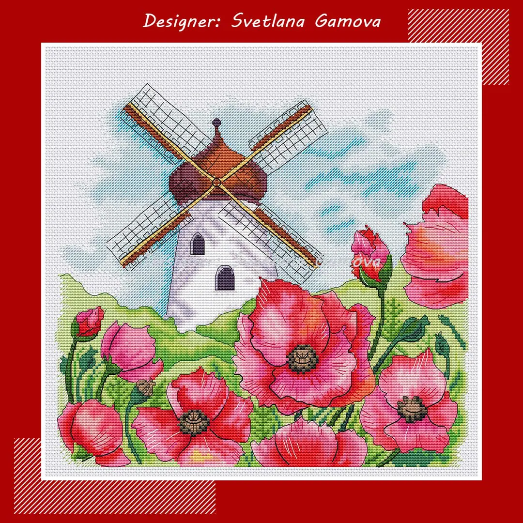 Windmill Cross Stitch Pattern Poppy cross stitch 1 Windmill Cross Stitch Pattern Poppy cross stitch