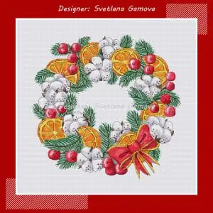 Christmas Cotton Wreath Cross Stitch Pattern