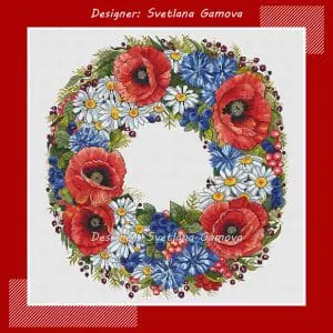 Summer wreath Cross Stitch Pattern Beautiful Poppies