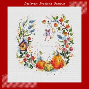 Autumn Wreath Digital Cross Stitch Pattern