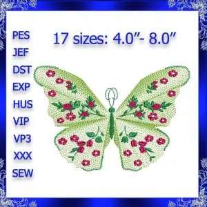 Rippled butterfly machine embroidery design butterflies flower embroidery design flutters embroidery design Butterfly daisy embroidery #566