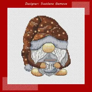 Coffee gnome Digital Cross Stitch Pattern