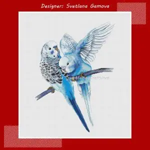 Blue budgies Digital Cross Stitch Pattern