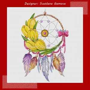 Dreamcatcher with tulips Digital Cross Stitch Pattern