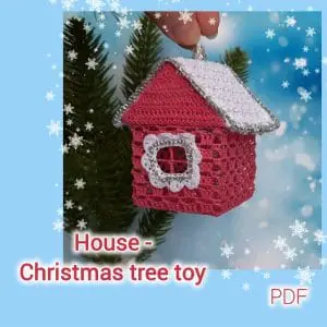 PDF Pattern Crochet. A House - Christmas tree toy. It is a three-dimensional toy for a Christmas tree. The height is 2.7 inches.