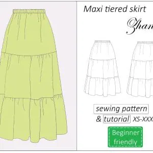 Tiered maxi skirt sewing pattern PDF Zhanna + detailed tutorial