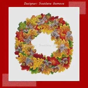 Oak Wreath Digital Cross Stitch Pattern