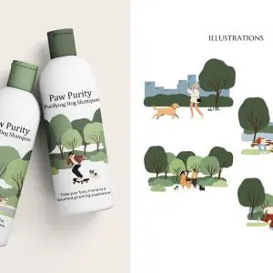 Pet and People in Park Illustration Set, Flat Vector Scenes