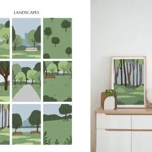 Minimalist Park Landscapes, Nature Vector Illustration