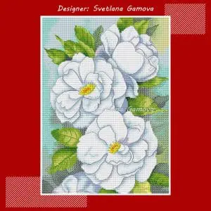 White Rosehip Digital Cross Stitch