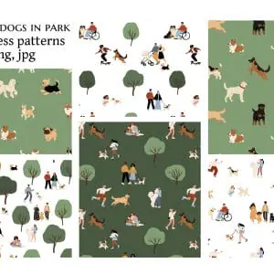 Crealandia - Handmade Marketplace 209 People and Pets Seamless Pattern, Dog Vector Set