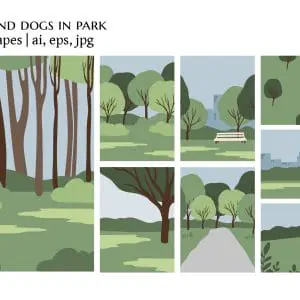 Minimalist Park Landscapes, Nature Vector Illustration