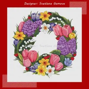 Spring Wreath Digital Cross Stitch Pattern