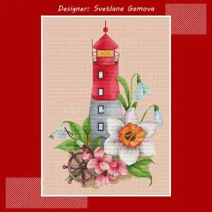 Spring Lighthouse Digital Cross Stitch Pattern
