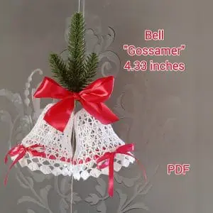 PDF Pattern Crochet. Bell "Gossamer" with a height of 4,33 inches. It contains scheme, photos, description of the bell block. Bell for Christmas or New Year
