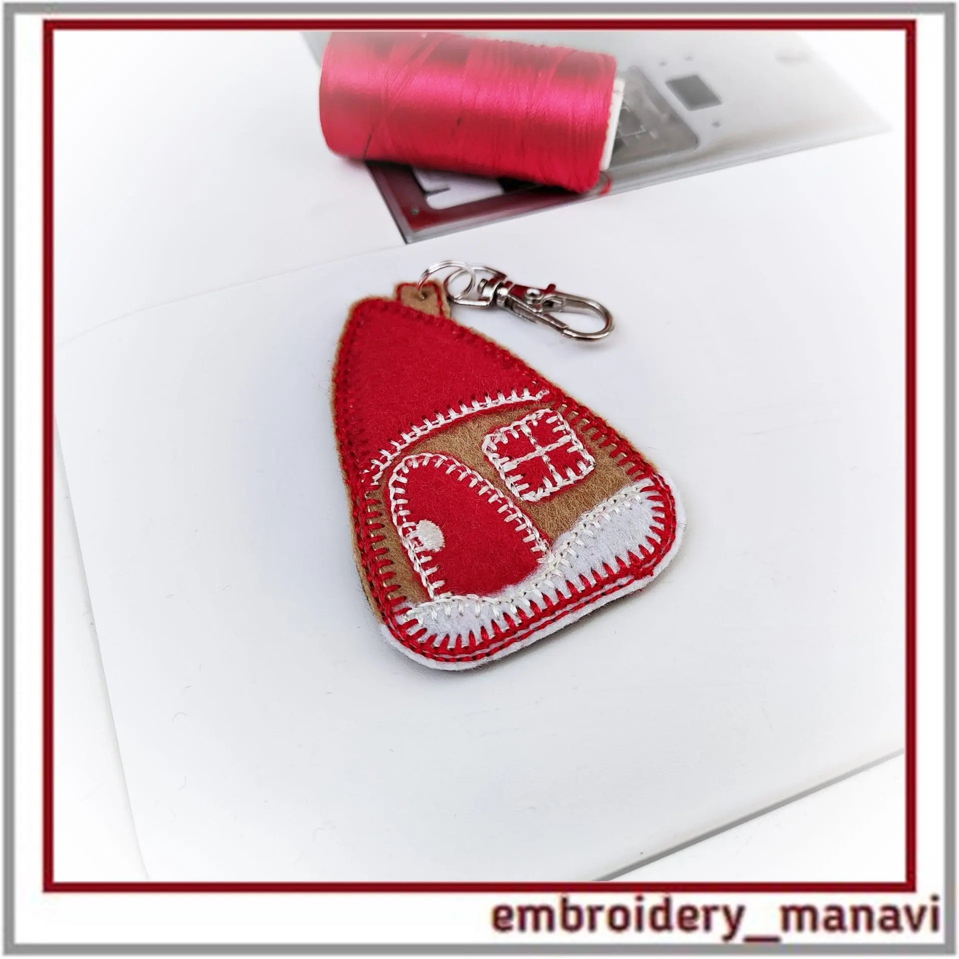 In the hoop Key fob sharm Winter house embroidery design ITH 2 In the hoop Key fob sharm Winter house embroidery design ITH - Image 2