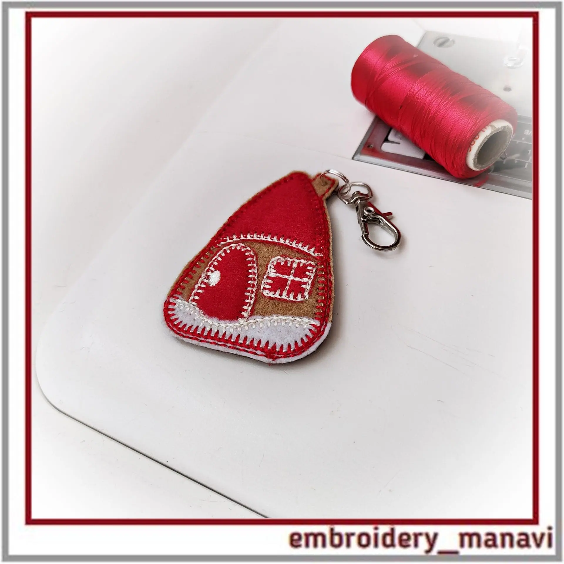 In the hoop Key fob sharm Winter house embroidery design ITH 5 In the hoop Key fob sharm Winter house embroidery design ITH - Image 5