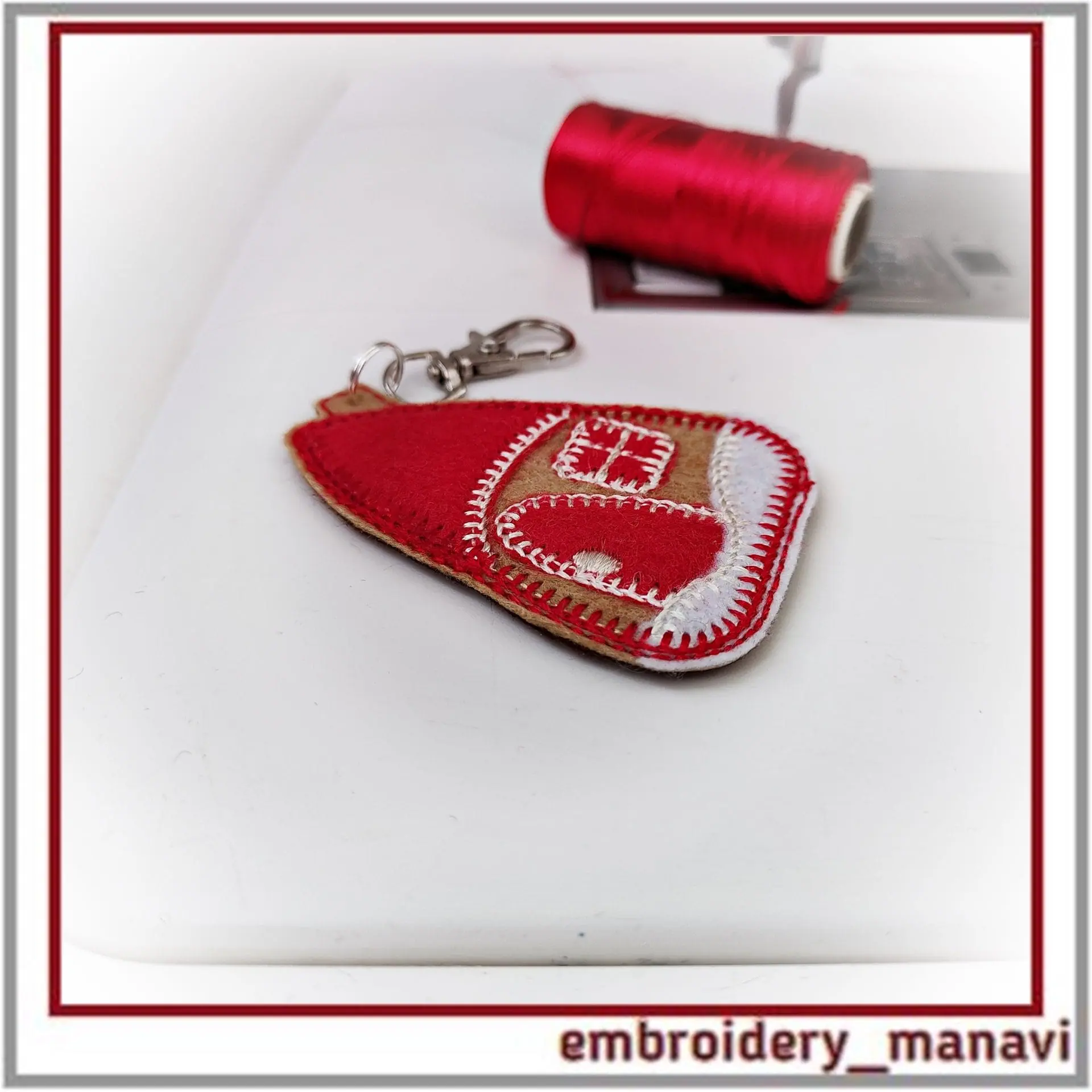 In the hoop Key fob sharm Winter house embroidery design ITH 4 In the hoop Key fob sharm Winter house embroidery design ITH - Image 4