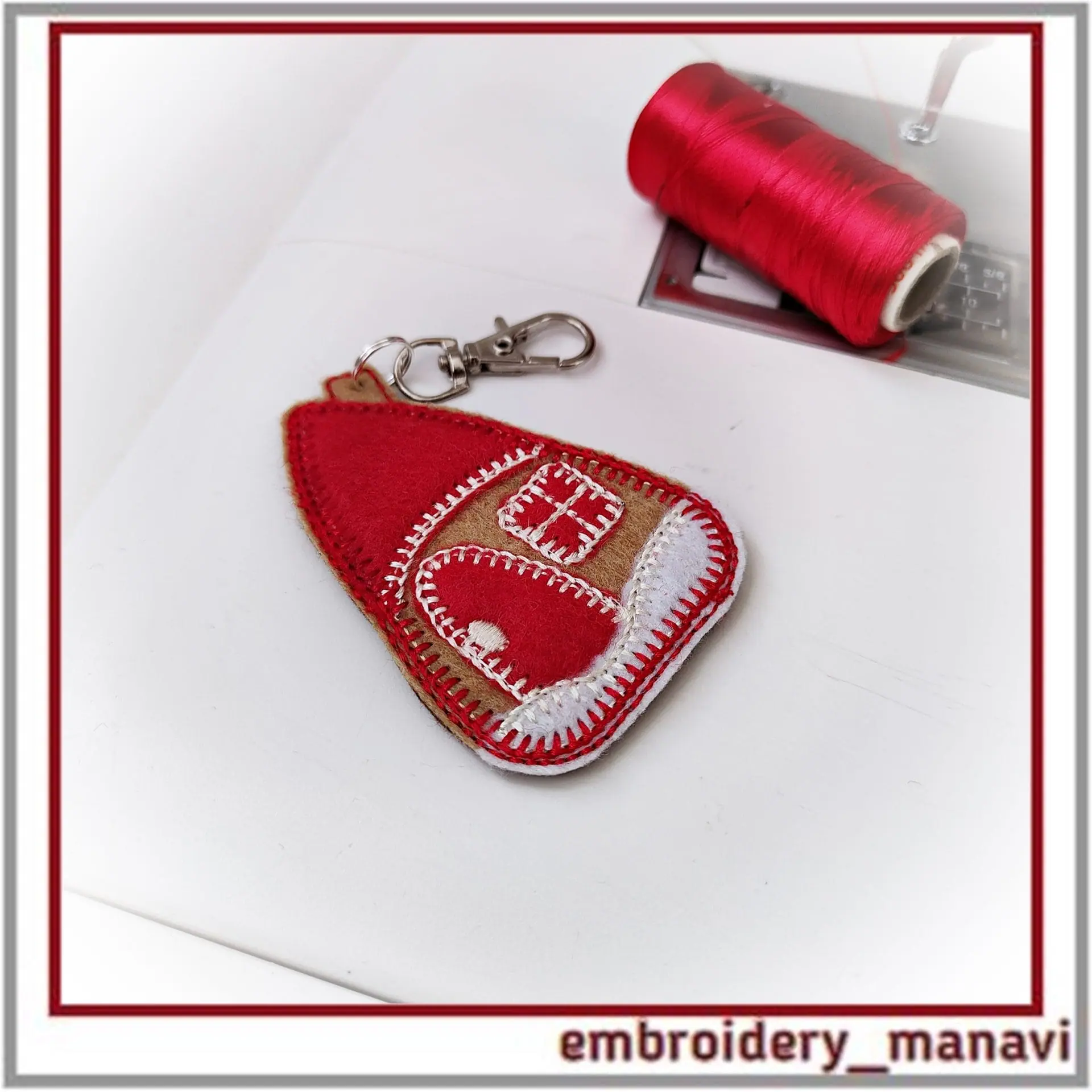 In the hoop Key fob sharm Winter house embroidery design ITH 3 In the hoop Key fob sharm Winter house embroidery design ITH - Image 3