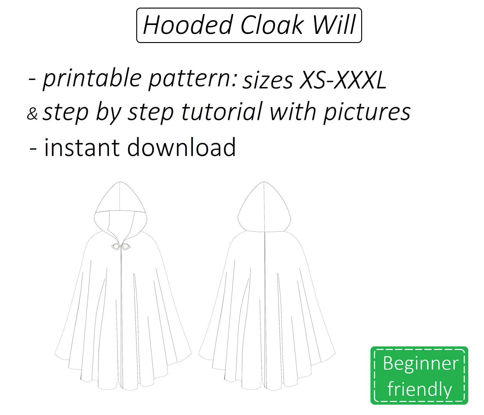 Cloak with hood sewing pattern PDF Will + detailed tutorial - Crealandia cloak-with-hood-sewing-pattern-pdf-will-detailed-tutorial-crealandia