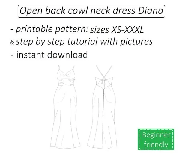 Maxi open back cowl neck dress sewing pattern PDF Diana+ tutorial ...