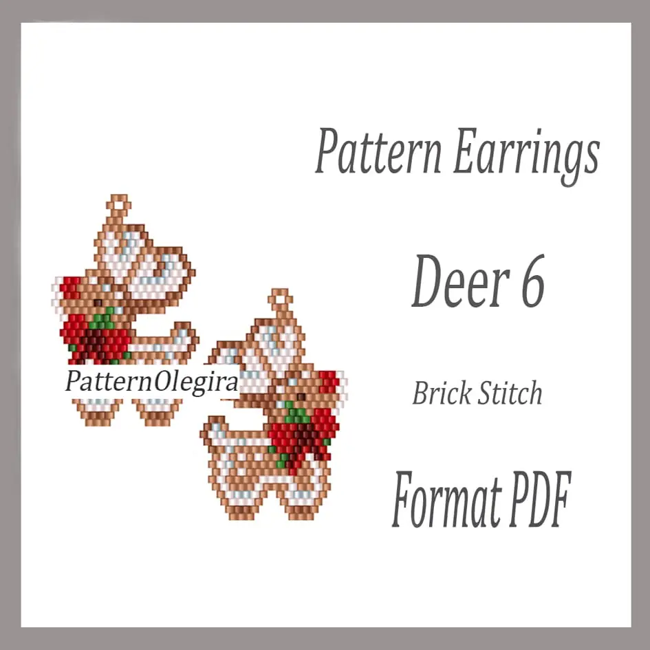 DEER 6 Earrings beading pattern Brick stitch pattern 1 Deer 6 bead earrings pattern Christmas patterns beading patterns Olegirabeadpatterns