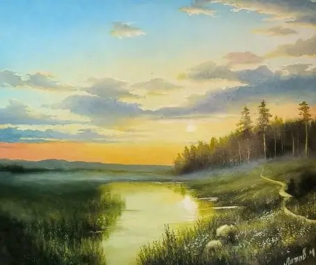 Painting on canvas "Morning on the lakes", oil, size 60 x 70 cm, - Crealandia