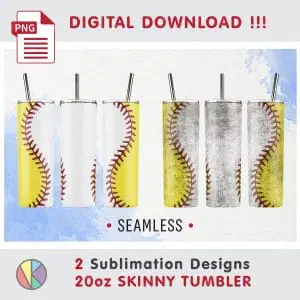 2 Baseball – Softball Sublimation Patterns – 20 oz Skinny Tumbler