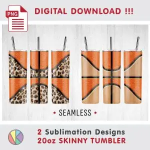 Crealandia - Handmade Marketplace 170 2 Basketball Leopard and Wood Patterns – 20 oz Skinny Tumbler