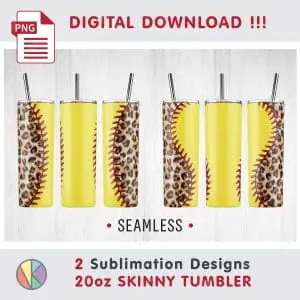 Crealandia - Handmade Marketplace 170 2 Softball Leopard Patterns – 20 oz Skinny Tumbler