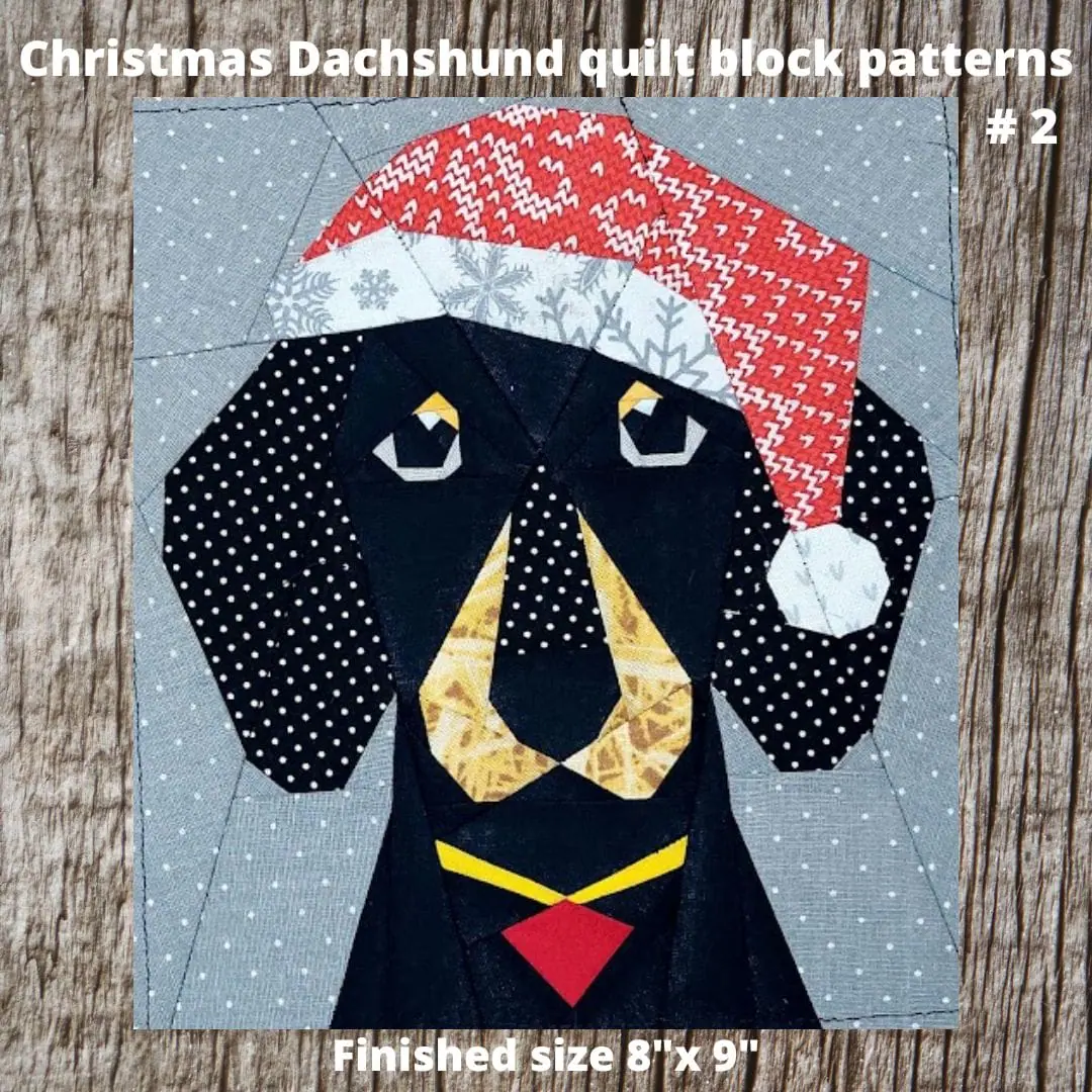 Christmas Dachshund quilt block patterns # 2 (Pompon down) 1 Christmas Dachshund quilt
