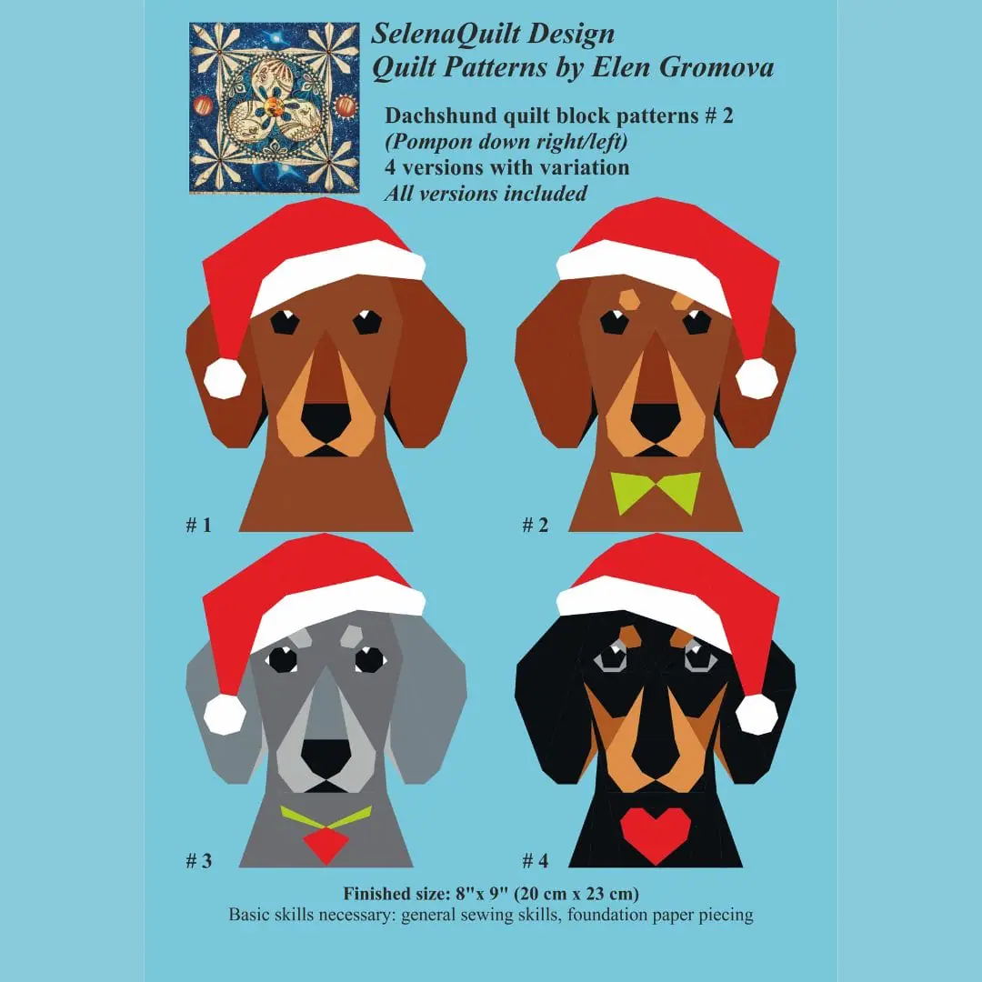Christmas Dachshund quilt block patterns # 2 (Pompon down) 2 Christmas Dachshund quilt block patterns # 2 (Pompon down) - Image 2