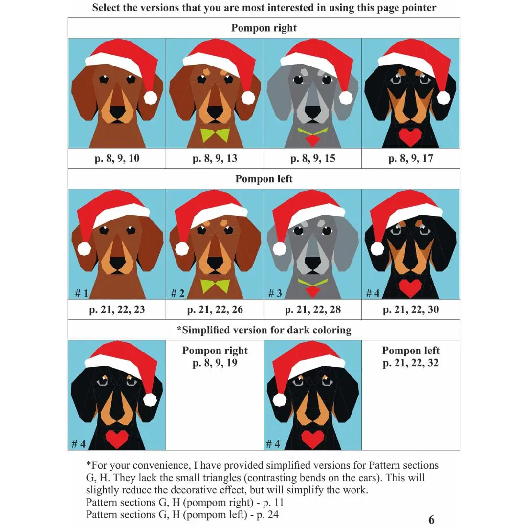 Christmas Dachshund quilt block patterns # 2 (Pompon down) 3 Christmas Dachshund quilt
