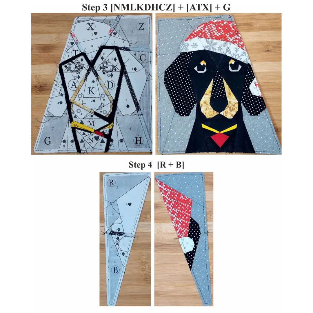 Christmas Dachshund quilt block patterns # 2 (Pompon down) 4 Christmas Dachshund quilt