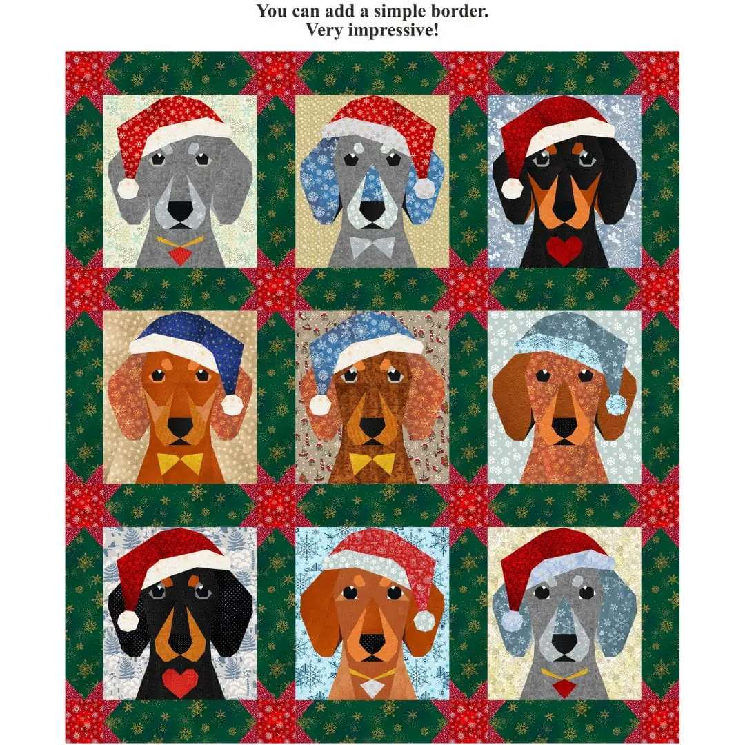 Christmas Dachshund quilt block patterns # 2 (Pompon down) 6 Christmas Dachshund quilt