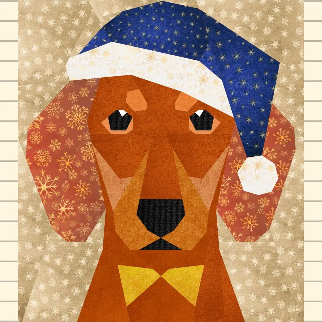 Christmas Dachshund quilt block patterns # 2 (Pompon down) 7 Christmas Dachshund quilt