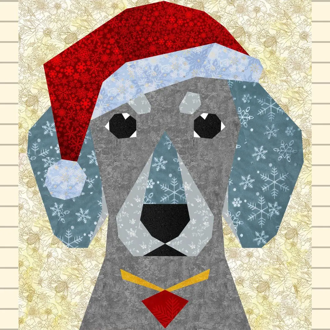 Christmas Dachshund quilt block patterns # 2 (Pompon down) 8 Christmas Dachshund quilt