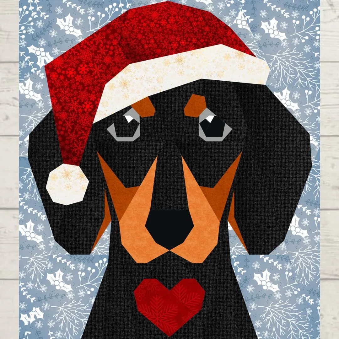 Christmas Dachshund quilt block patterns # 2 (Pompon down) 9 Christmas Dachshund quilt