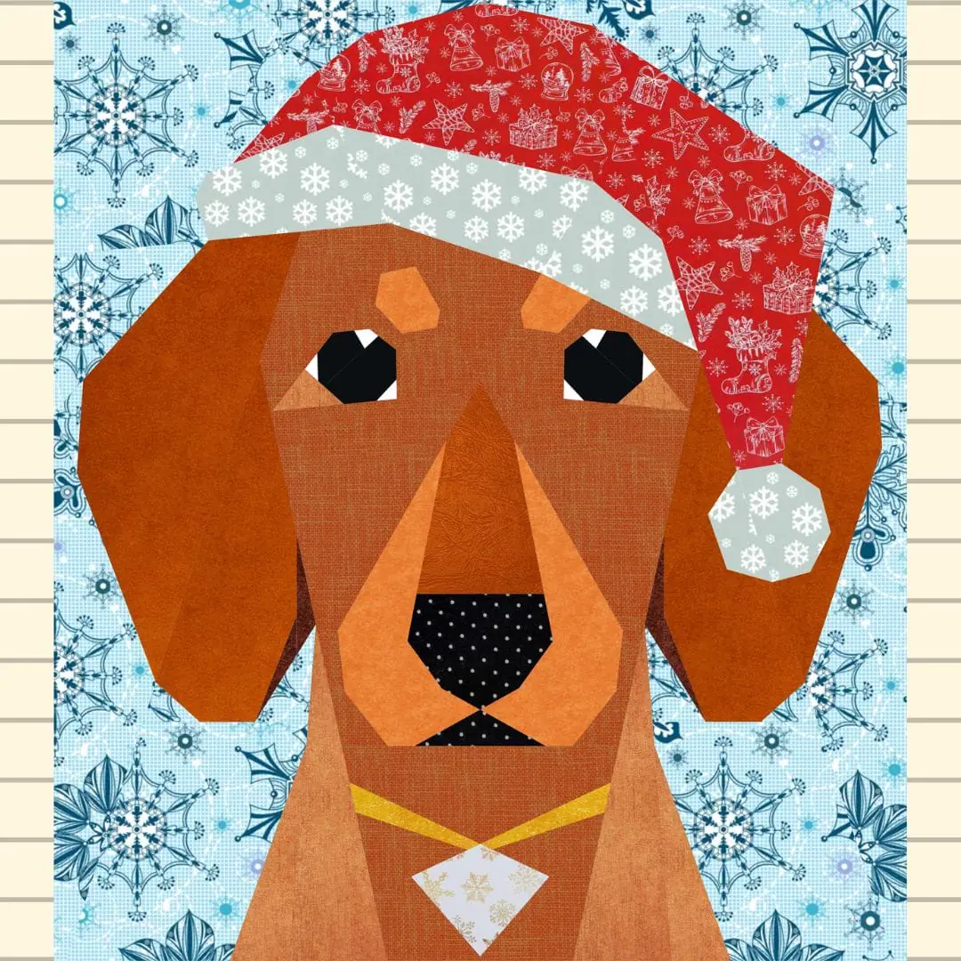 Christmas Dachshund quilt block patterns # 2 (Pompon down) 10 Christmas Dachshund quilt