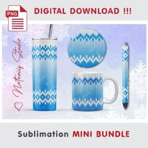 Christmas Knitted Mini Bundle – Tumbler, Mug, Pen, Coaster.