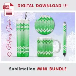 Christmas Knitted Mini Bundle – Tumbler, Mug, Pen, Coaster.