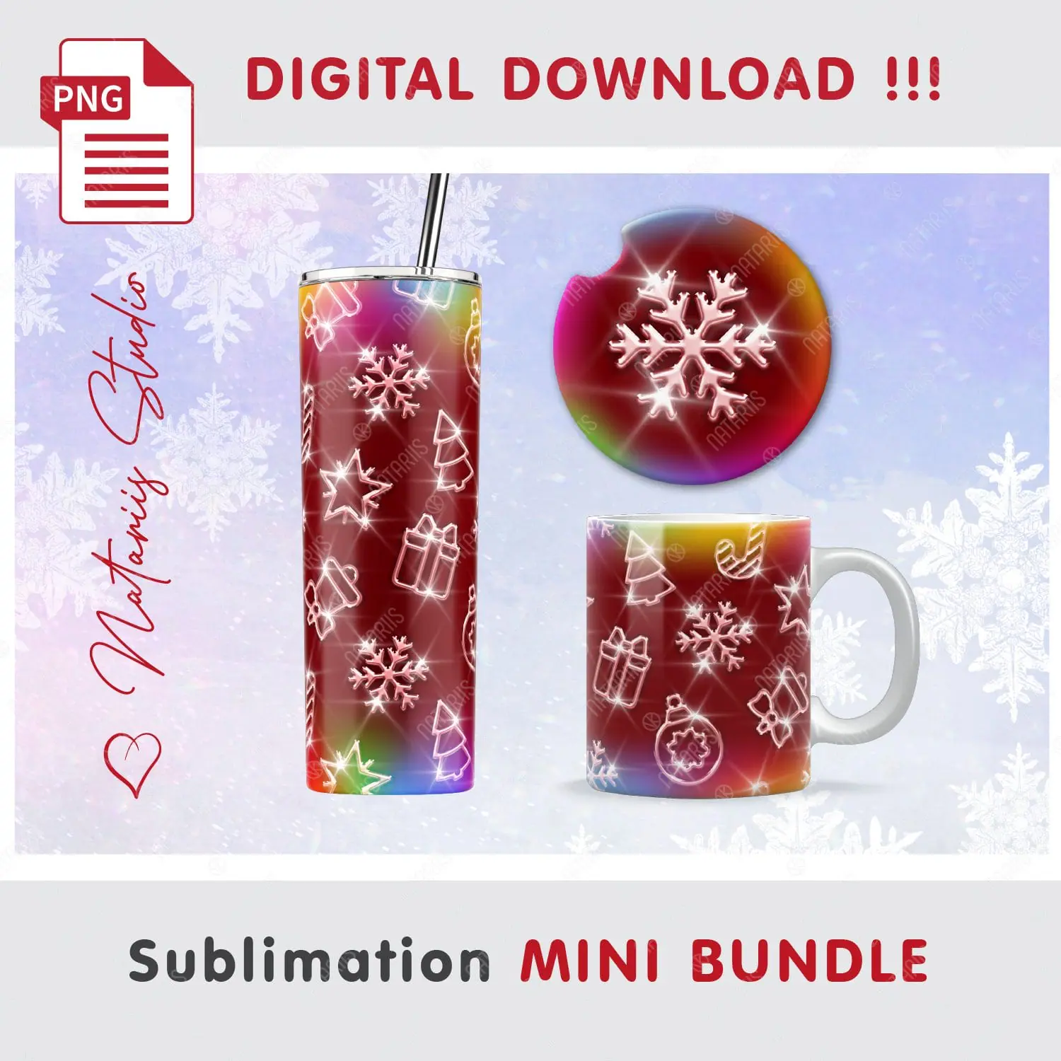 Christmas Mini Bundle – Tumbler, Mug, Coaster Sublimation.