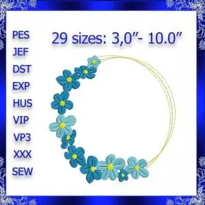 Flower Frame embroidery Floral Wreath Frame Embroidery Wreath Floral monogram frame embroidery round Frame embroidery design #84