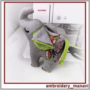 In The Hoop Elephant Doll toy with Floral Pattern Embroidery
