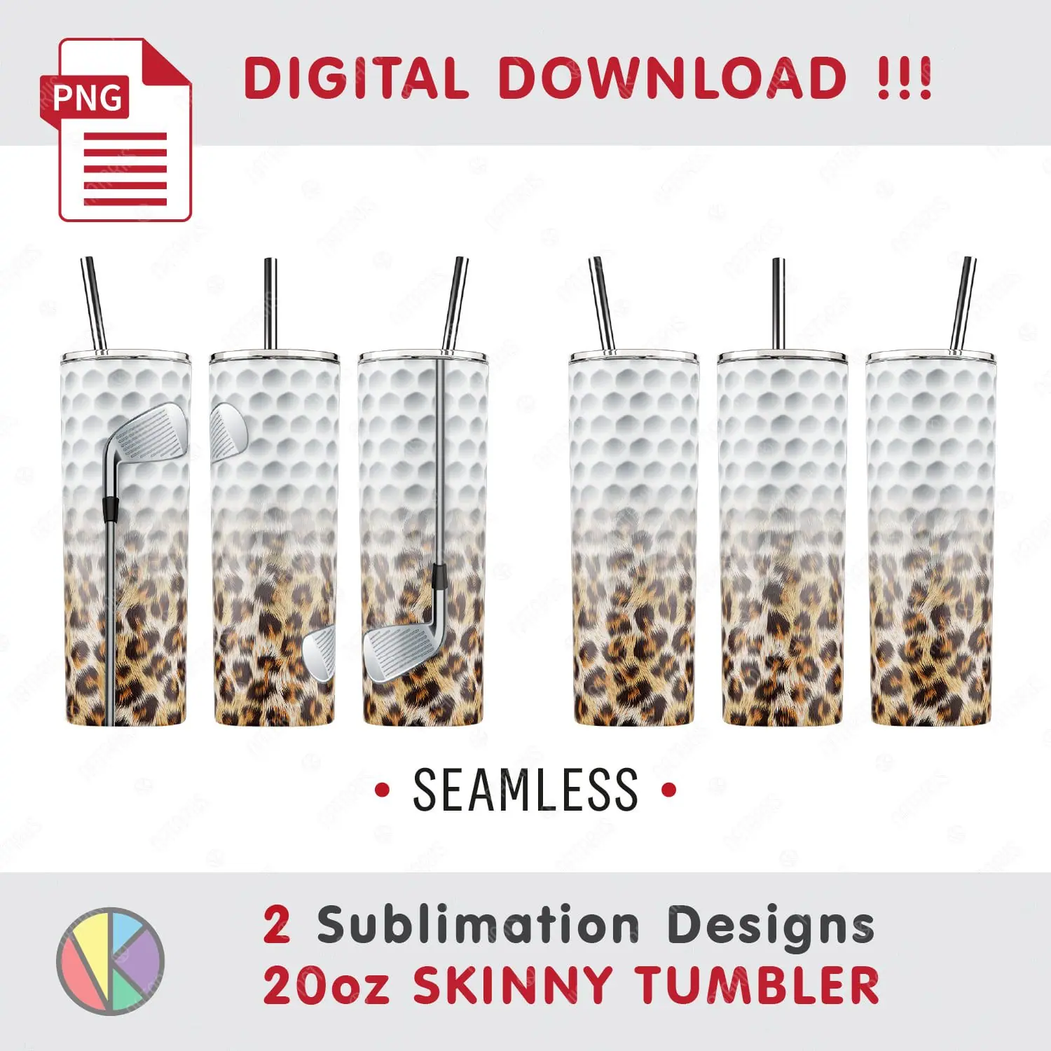 2 Golf Leopard Sublimation Patterns – 20 oz Skinny Tumbler.