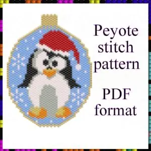 Christmas ball Peyote pattern Christmas penguin Tree decoration PDF file